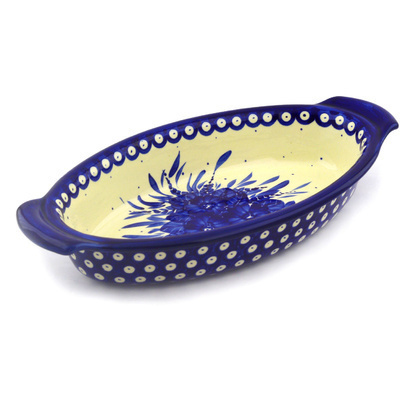 Polish Pottery Oval Baker with Handles 14&quot; UNIKAT
