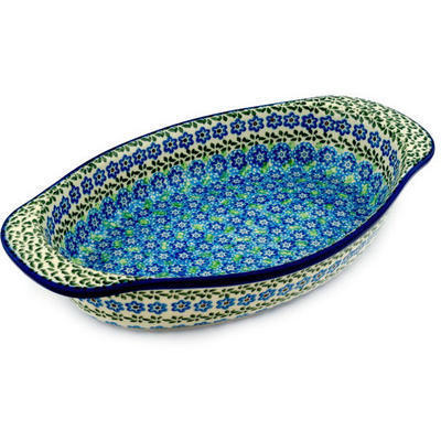 Polish Pottery Oval Baker with Handles 15&quot; Flower Power