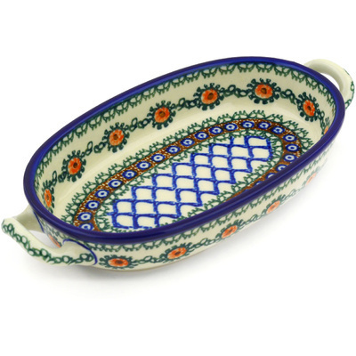Polish Pottery Oval Baker with Handles 8-inch Country Kitchen UNIKAT