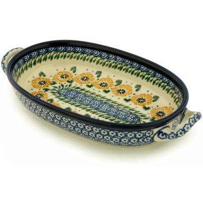 Polish Pottery Oval Baker with Handles 8-inch