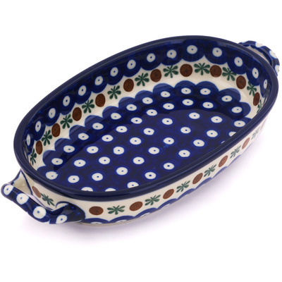 Polish Pottery Oval Baker with Handles 8-inch Mosquito