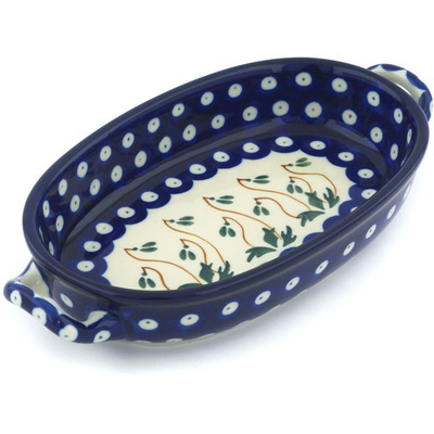 Polish Pottery Oval Baker with Handles 8-inch Weeping Bells
