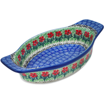 Polish Pottery Oval Baker with Handles 9&quot; Maraschino