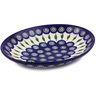 Polish Pottery Oval Bowl 10&quot; Peacock Leaves