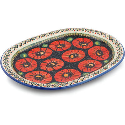 Polish Pottery Oval Platter 14&quot; Poppy Passion UNIKAT