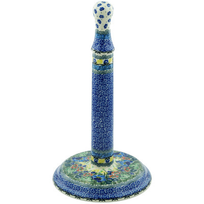 Polish Pottery Paper Towel Stand 13&quot; Blue In The Wreath UNIKAT