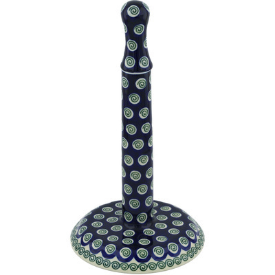 Polish Pottery Paper Towel Stand 13&quot; Swirling Peacock
