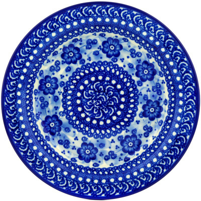 Polish Pottery Pasta Bowl 10&quot; Blue Poppy Circle UNIKAT
