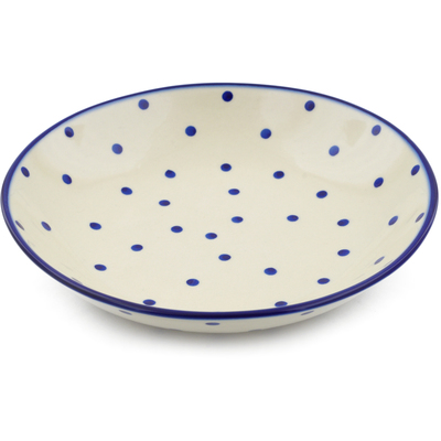 Polish Pottery Pasta Bowl 8&quot; Blue Polka Dot