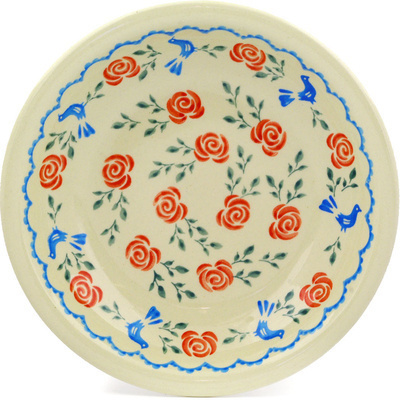 Polish Pottery Pasta Bowl 9&quot; Blue Bird Rose