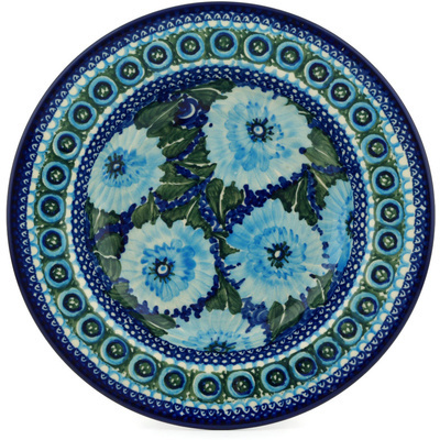 Polish Pottery Pasta Bowl 9&quot; Blue Carnation UNIKAT