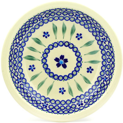 Polish Pottery Pasta Bowl 9&quot; Blue Flowering Peacock