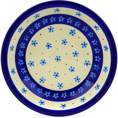 Polish Pottery Pasta Bowl 9&quot; Blue Forget-me-nots