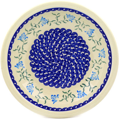 Polish Pottery Pasta Bowl 9&quot; Blue Rose Peacock
