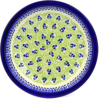 Polish Pottery Pasta Bowl 9&quot; Blue Tulip Field