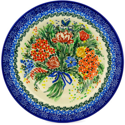 Polish Pottery Pasta Bowl 9&quot; Dragonfly Bouquet UNIKAT