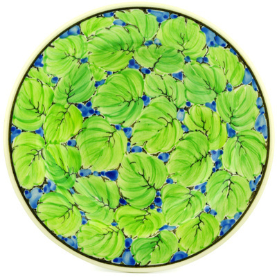 Polish Pottery Pasta Bowl 9&quot; Green Leaf UNIKAT