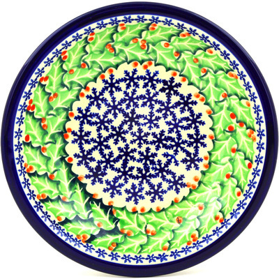 Polish Pottery Pasta Bowl 9&quot; Snowflakes And Holly