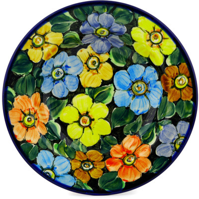 Polish Pottery Pasta Bowl 9&quot; Springtime Flowers UNIKAT