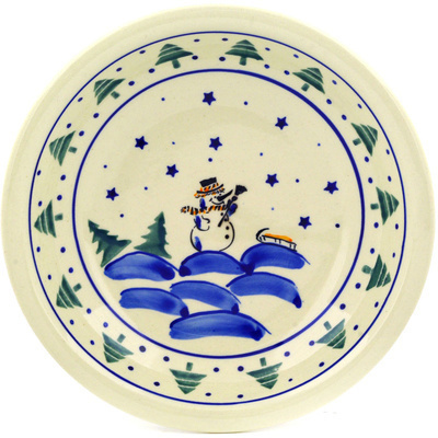Polish Pottery Pasta Bowl 9&quot; Winter Forest