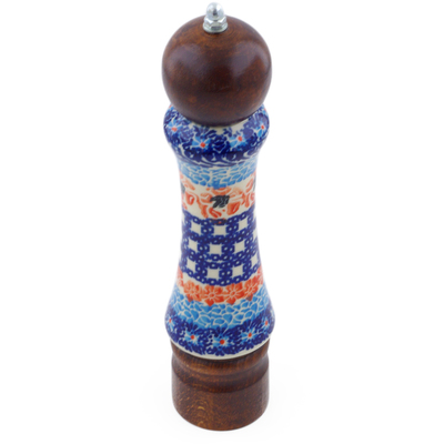 Polish Pottery Pepper Grinder 8&quot; Roses And Squares