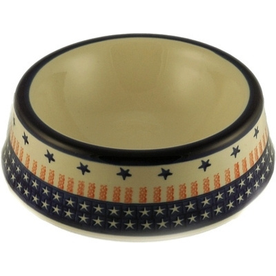 Polish Pottery Pet Bowl 8&quot; Stars And Stripes