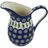 Polish Pottery Pitcher 3&frac12; Cup Peacock Leaves