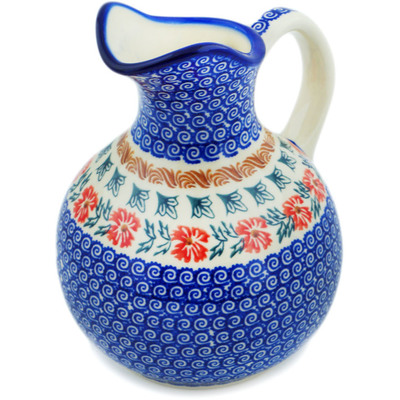 Polish Pottery Pitcher 5 Cup Red Cornflower