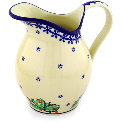 Polish Pottery Pitcher 7&frac34; Cup Holly Berries