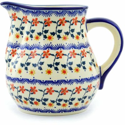 Polish Pottery Pitcher 8 cups Red Sunflower