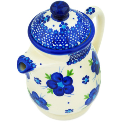 Polish Pottery Pitcher with Lid 15 oz Bleu-belle Fleur