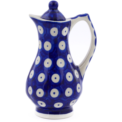 Polish Pottery Pitcher with Lid 4 oz Blue Eyed Peacock
