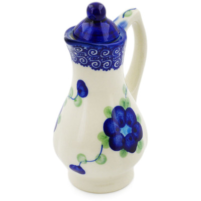 Polish Pottery Pitcher with Lid 4 oz Blue Poppies