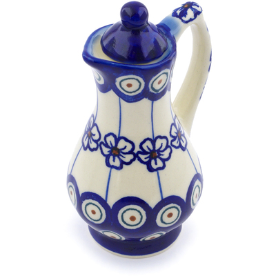 Polish Pottery Pitcher with Lid 4 oz Flowering Peacock