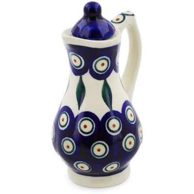 Polish Pottery Pitcher with Lid 4 oz Peacock