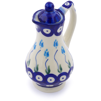 Polish Pottery Pitcher with Lid 4 oz Peacock Tulip Garden