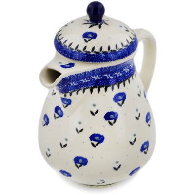 Polish Pottery Pitcher with Lid 52 oz Poppies In The Snow