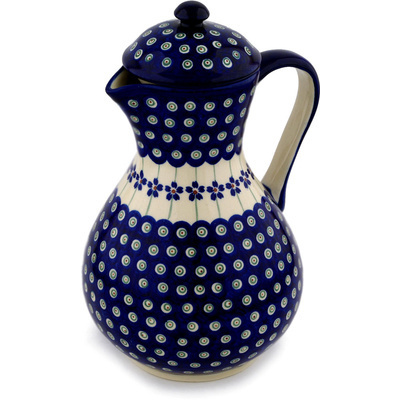 Polish Pottery Pitcher with Lid 64 oz Flowering Peacock