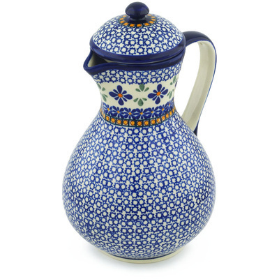 Polish Pottery Pitcher with Lid 64 oz Gangham Flower Chain
