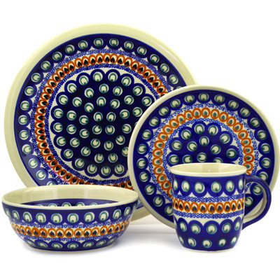 Polish Pottery Place Setting 11&quot; Eyes Of The Peacock
