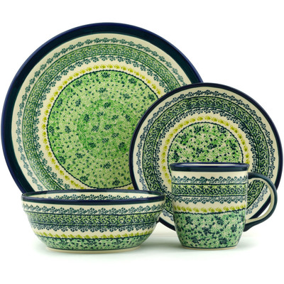 Polish Pottery Place Setting 11&quot; Sea Of Green