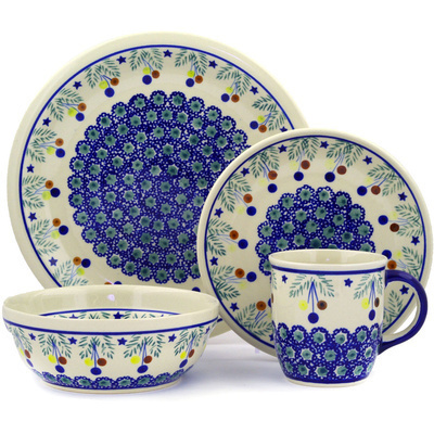 Polish Pottery Place Setting 11&quot; Stars And Holly Berries