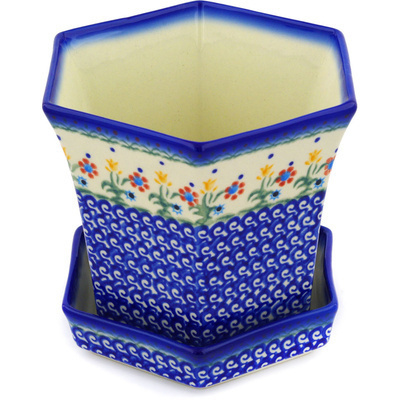 Polish Pottery Planter 7&quot; Spring Flowers