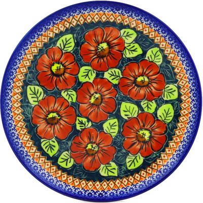 Polish Pottery Plate 10&quot; Autumn Poppies UNIKAT