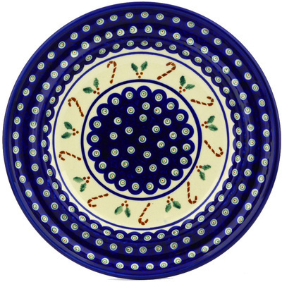 Polish Pottery Plate 10&quot; Candy Cane Peacock
