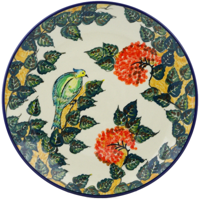 Polish Pottery Plate 10&quot; Green Songbird UNIKAT
