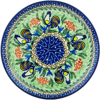 Polish Pottery Plate 10&quot; Summer Rooster UNIKAT