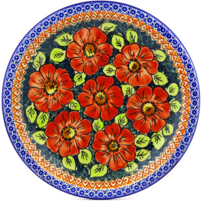 Polish Pottery Plate 11&quot; Autumn Poppies UNIKAT
