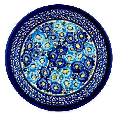 Polish Pottery Plate 11&quot; Baby Blue Bouquet UNIKAT
