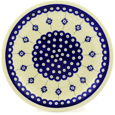 Polish Pottery Plate 11&quot; Blue Boutonniere
